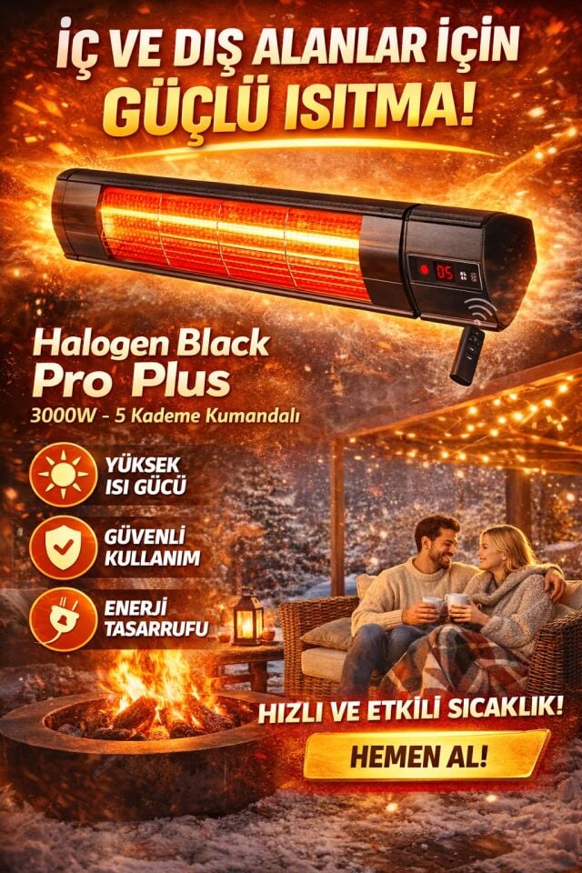 HALOGEN BLACK 2000W 5 KADEMELİ KUMANDALI ISITICI-İÇ VE DIŞ MEKAN KULLANIMI