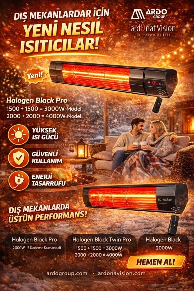 HALOGEN BLACK 2000W 5 KADEMELİ KUMANDALI ISITICI-İÇ VE DIŞ MEKAN KULLANIMI