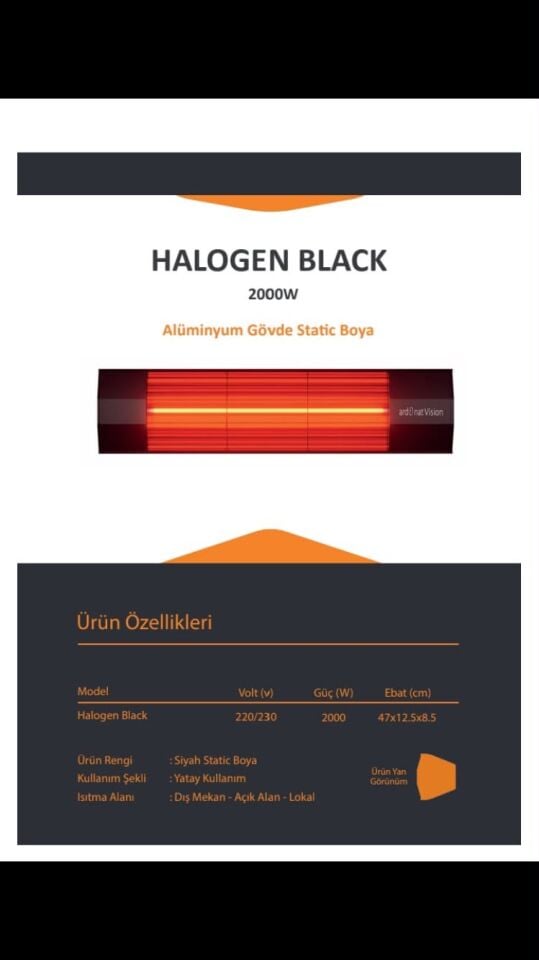 HALOGEN BLACK 2000W KUMANDASIZ
