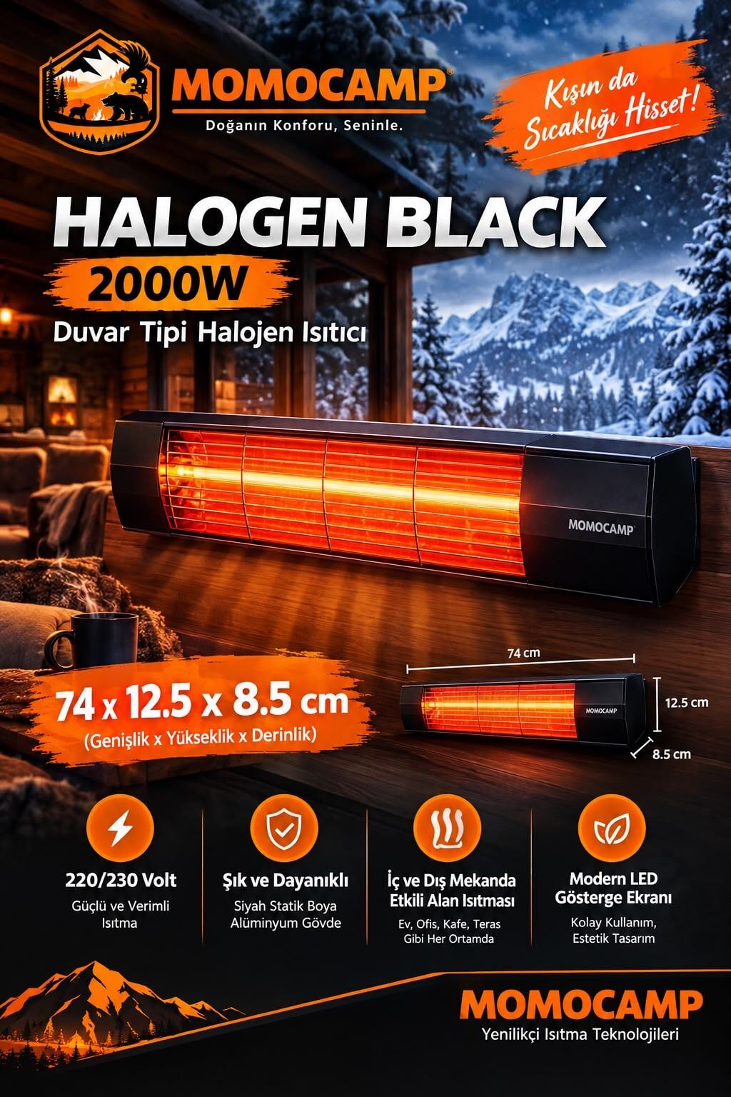HALOGEN BLACK 2000W KUMANDASIZ