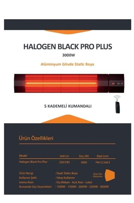 Halogen Black Pro Plus- 3000W - Kumandalı Dış Mekan Isıtıcı