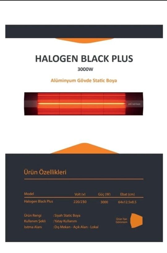 Halogen Black Plus- 3000w - Dış Mekan Isıtıcı